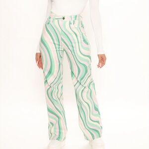 Fashion Nova Green and Pink Wave Jeans